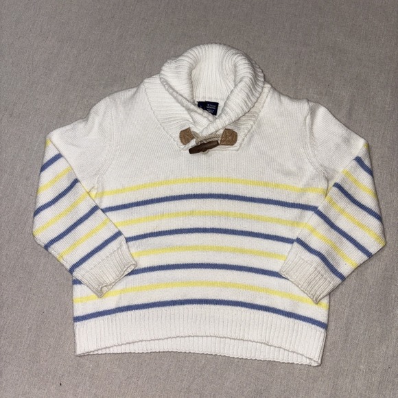 Janie and Jack Other - Boys Janie And Jack White Blue Yellow Striped Pullover Shawl Sweater Sz 18-24 Mo